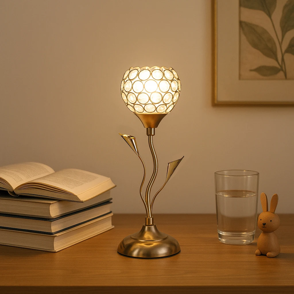 

14 Inch Rose Gold Flower Bud Metal Desk Lamp With Warm Light 3000k