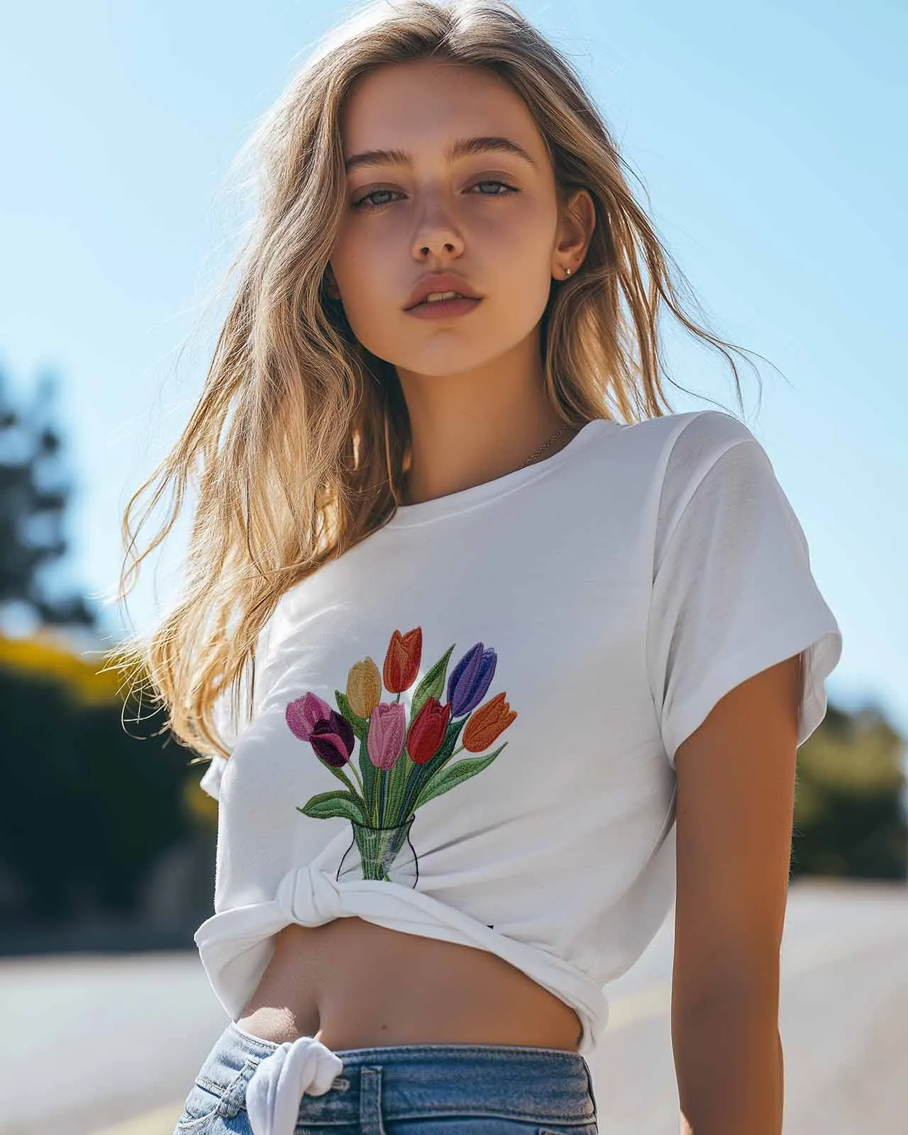 Line Style Tulip Vase T-Shirt Lover Gift Sweatshirt Fitness T-shirt Short Sleeve O-neck Clothing Tops