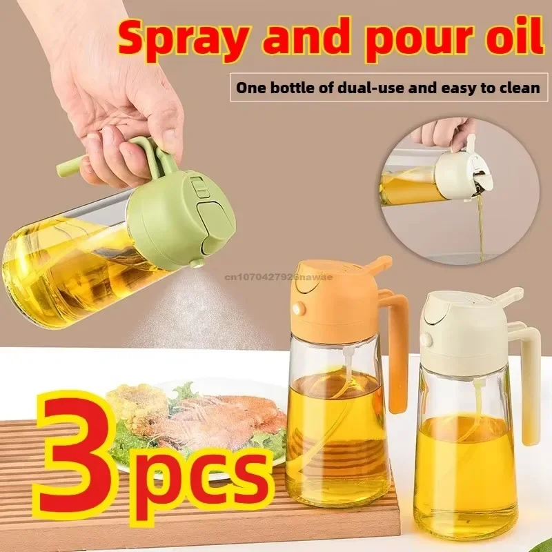 

1/3pcs Glass Oil Spray Bottle With Pour Spout Nozzle Olive Dispenser Dual-purpose Camping Bbq Baking Soy Sauce Oven Picnic Tool