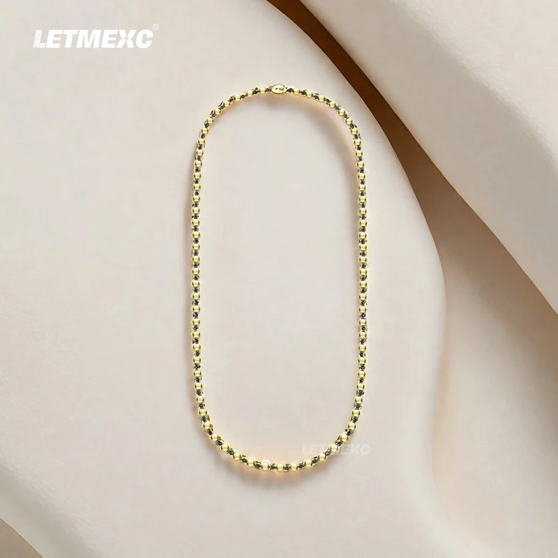 LETMEXC Ball Chain Yellow Gold Rose Gold Blackening Necklace Gypset Hoop Silver Plated With Gold