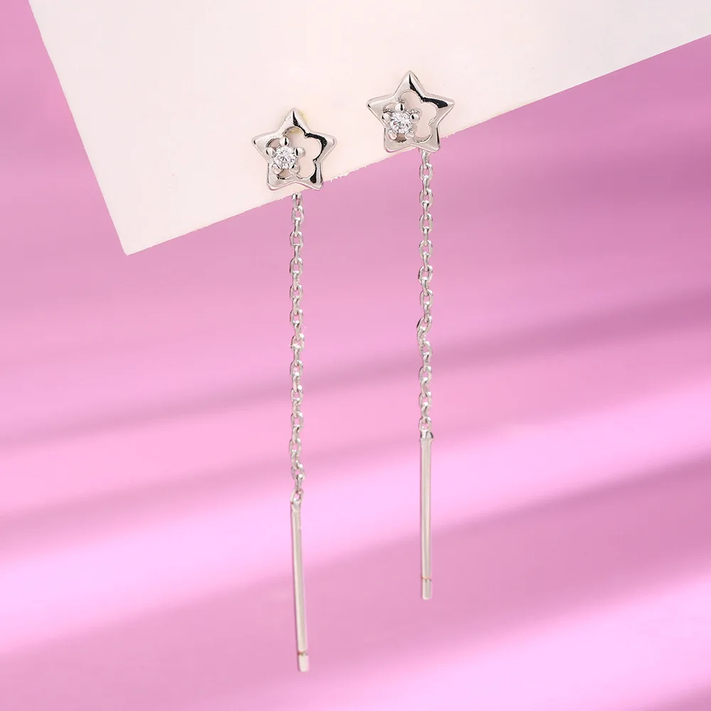 A Pair Hollow Star Zircon Tassel Earline Customized Drop Earrings for Women Fashion Jewelry Minimalist Accessories Wholesale