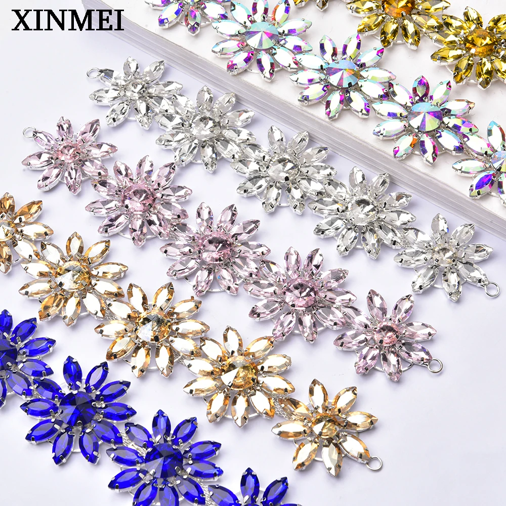 High Quality Crystal Bridal Dress Belt Rhinestone Applique Glass Diamond Flower Trim Chain Sew on Clothes Shoes Bags Accessories