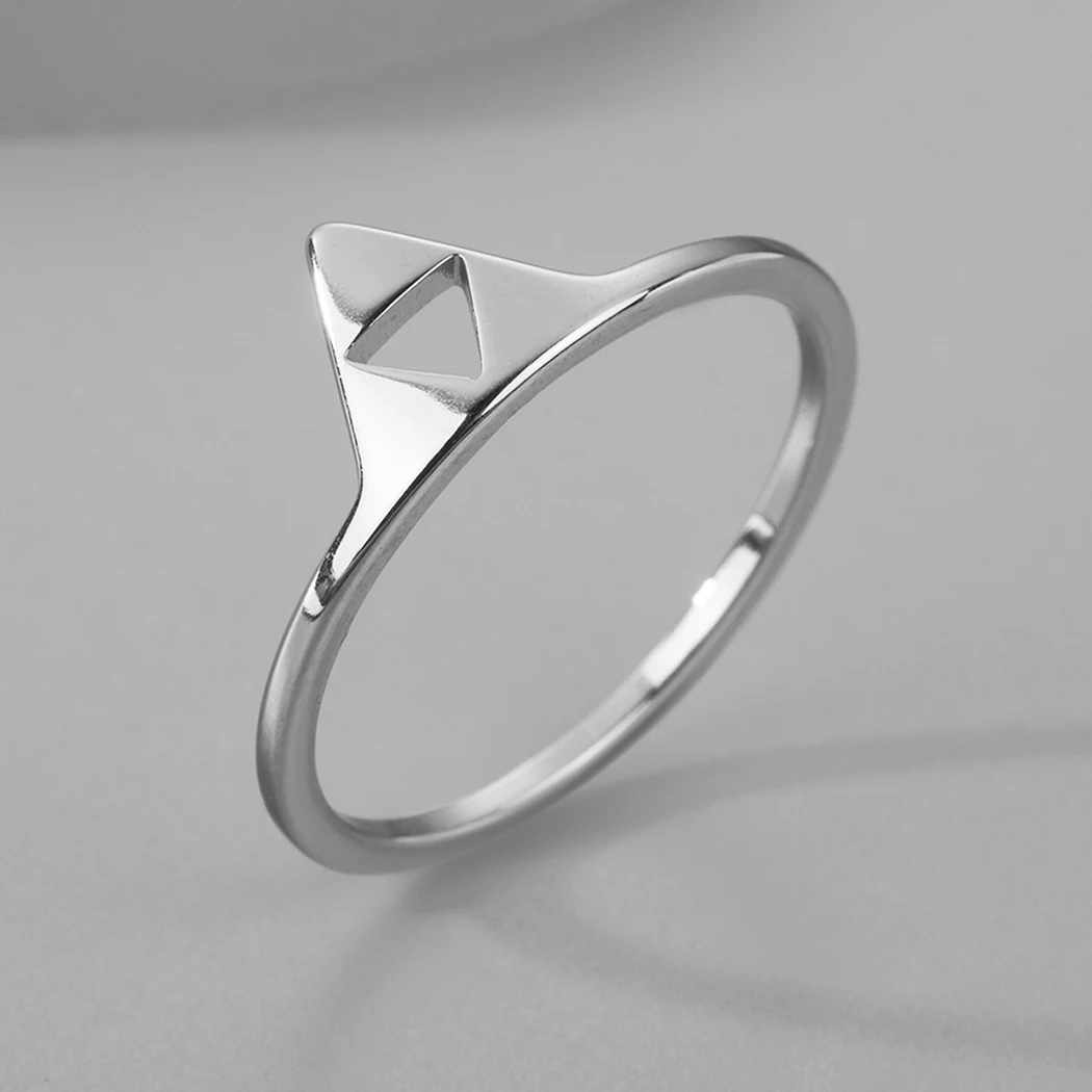 Kinitial Vintage Stainless Steel Triforce Symbol Finger Ring For Men Dainty Simple Triangle Jewelry Amulet Gift