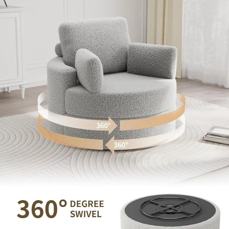 Barrel Chair - Swivel Chair with Ottoman, 360° Single Swivel Chairs for Living Room (Beige)