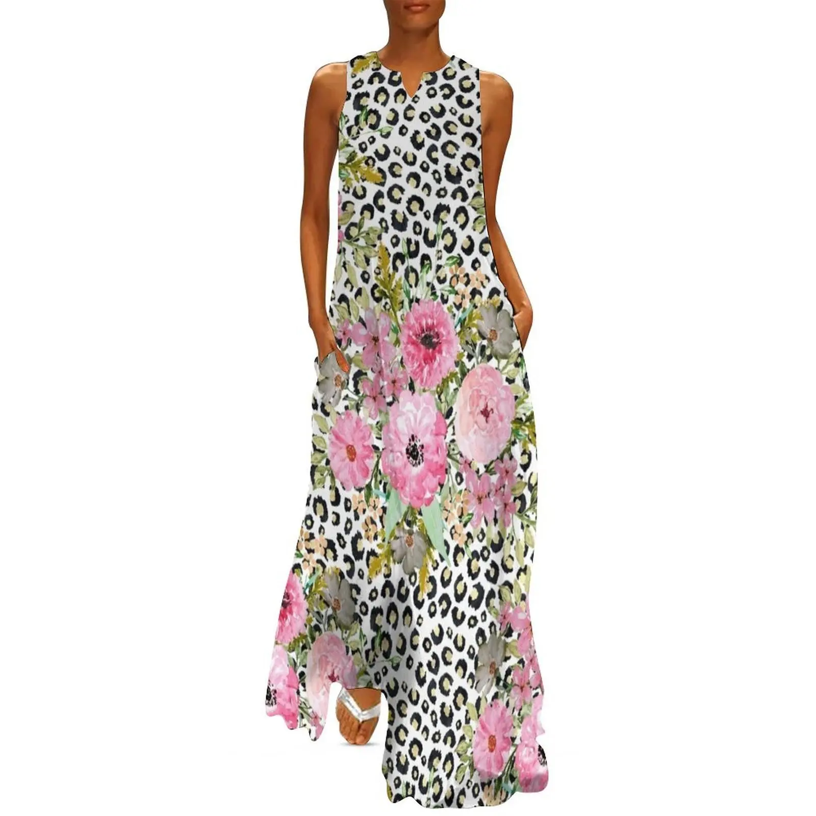 

Elegant leopard print and floral design Long Dress dresses for womens 2025 Woman clothes Woman dresses cute dress