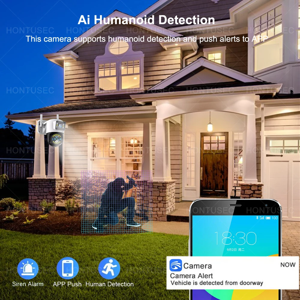 Yoosee 8MP 4K WiFi Security IP Camera 10X Zoom Three Lens Dual Screen Outdoor Surveillance PTZ Camera Two Way Audio Human Detect