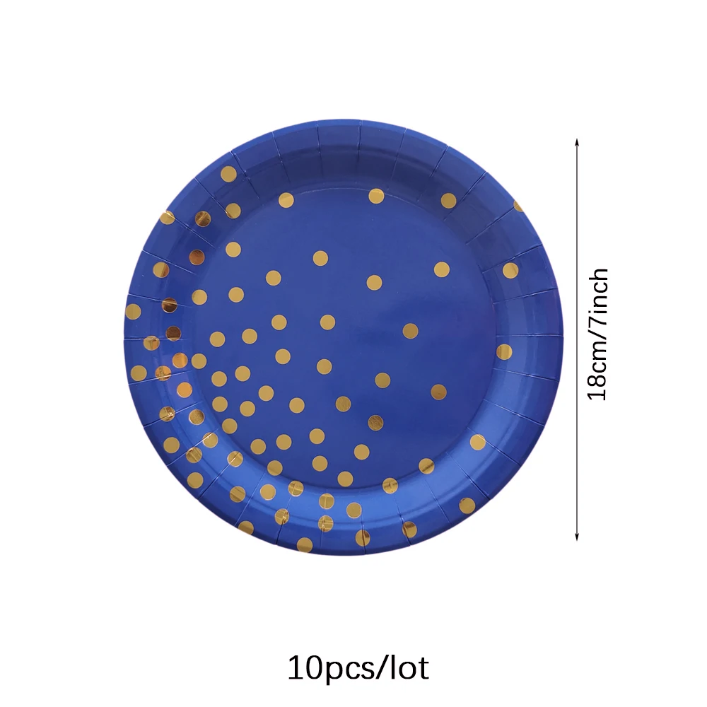 Blue Dot Disposable Tableware Sets Paper Cup Plates Straw for Diy Kids Birthday Party Adult Wedding Decorations Babyshower Decor