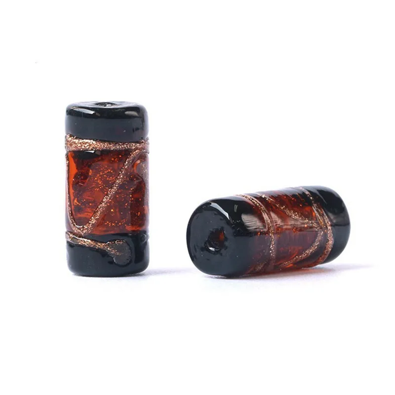 5pcs Foil Lampwork 16x8mm Cylinder Handmade Loose Beads for Jewelry Making DIY Crafts Findings