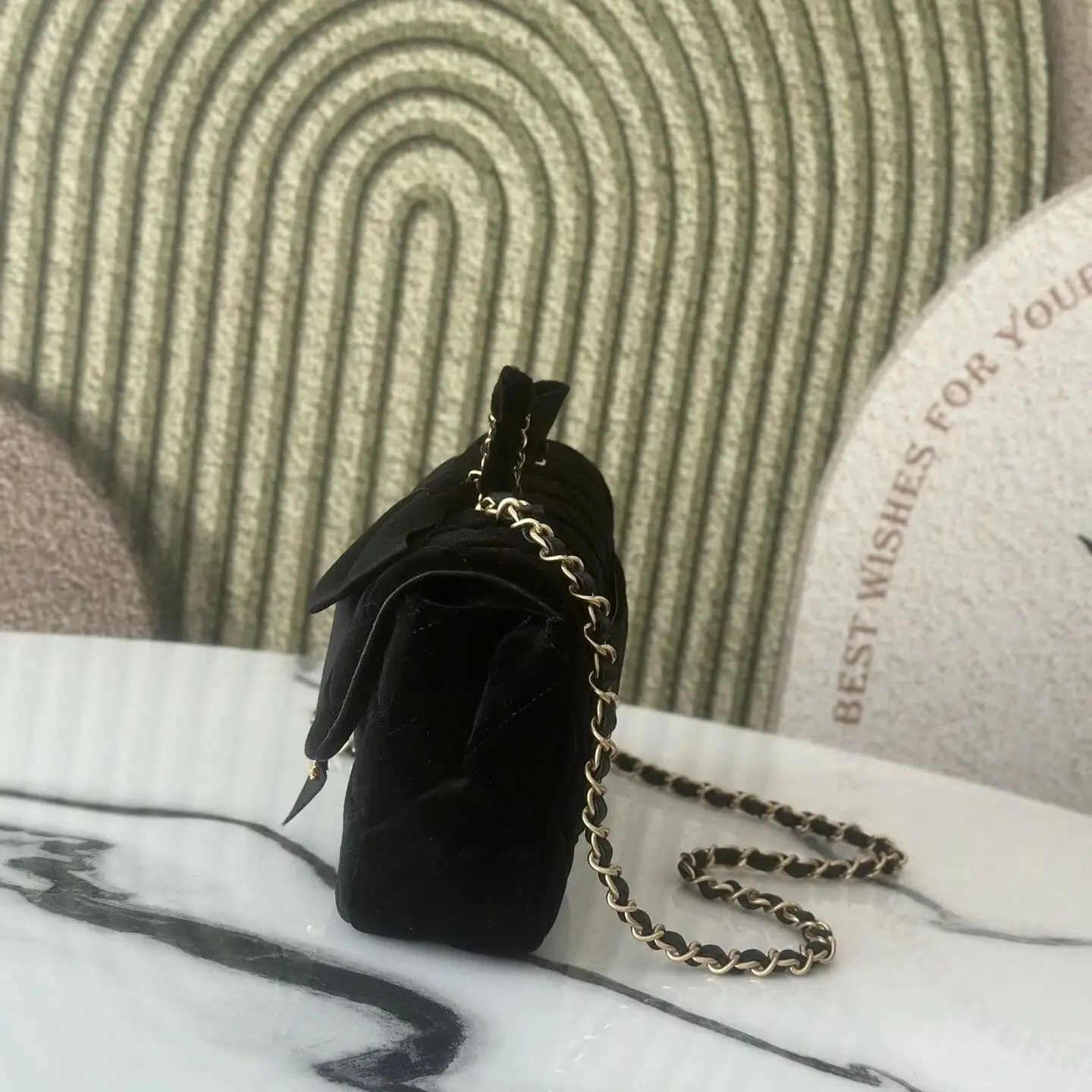 Black Velvet Quilted Flap Bag, Luxury Chain Multi-Way Mini Shoulder Handbag