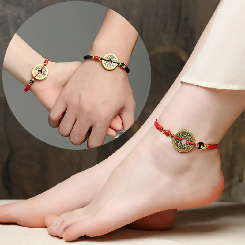 Five Emperors Money Red Rope Bracelet for Men and Women This Year Life Advanced Gift Evil-warding Achilles  Make Money Jewelry