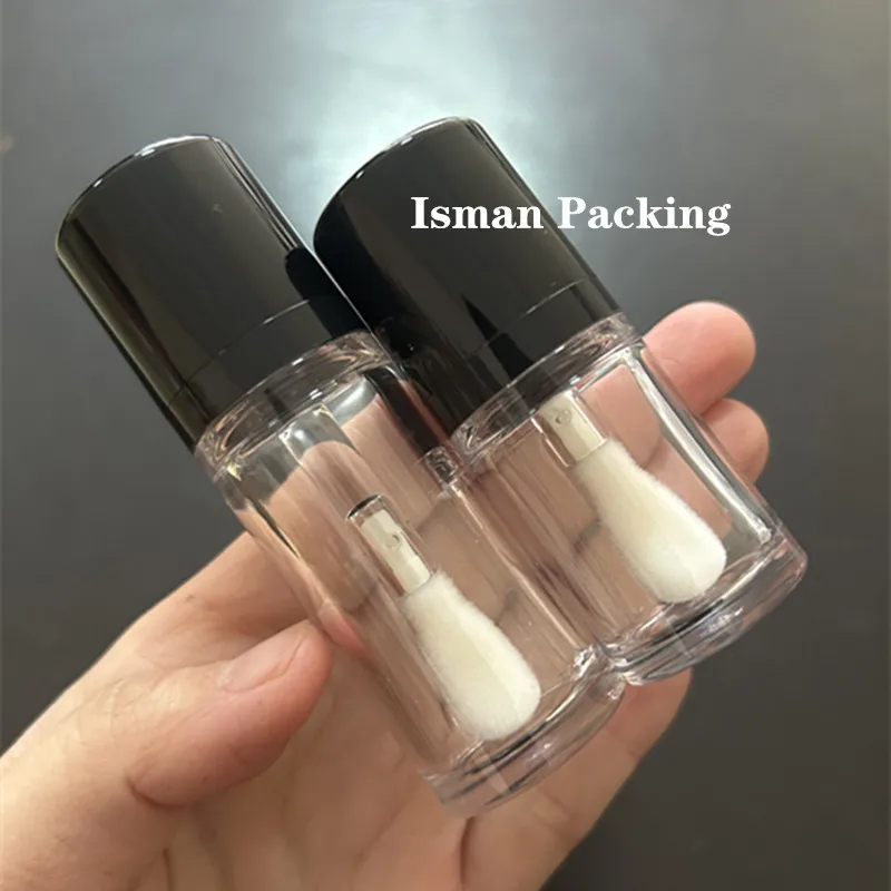 

50Pcs transparent black chubby lip gloss tubes refillable travel empty fat short lip glaze bottles with big brush wand 10ml 12ml