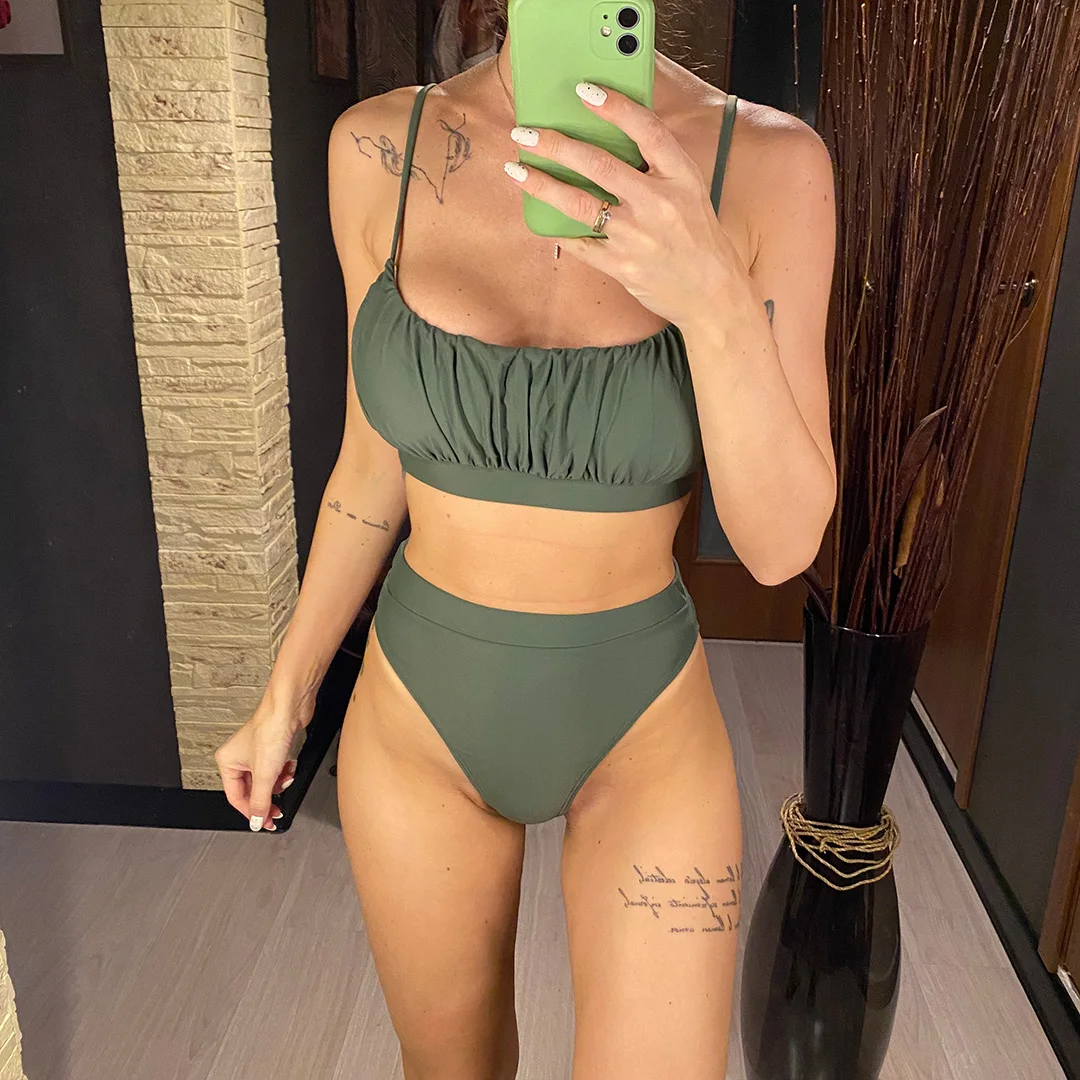 Neuer, sexy, geraffter, gepolsterter Damen-Badeanzug, Bikini mit hoher Taille, zweiteiliges Bikini-Set, Badebekleidung, Badeanzug, Modell V3191. – Detail 2