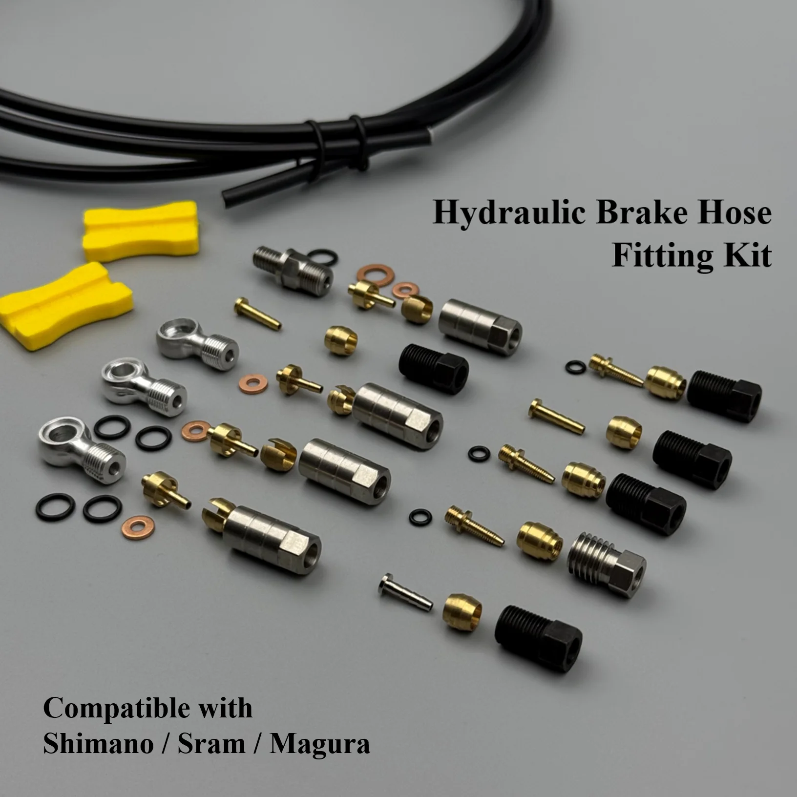 1 Set Bike Hydraulic Brake Hose Fitting Kit, 2m 3-Layer Hydraulic Hose (OD 5mm/ID 2.0mm), for Shimano BH59/BH90 Sram Magura