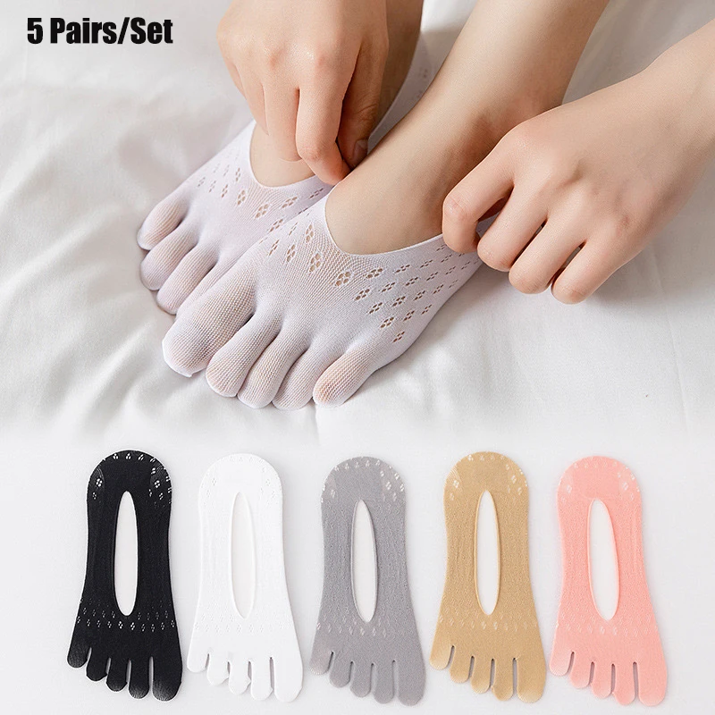 

5 pairs Women Socks with Fingers Breathable Summer Ultra-thin Transparent Sock Invisible Elastic Boat Socks Comfortable Boat Sox