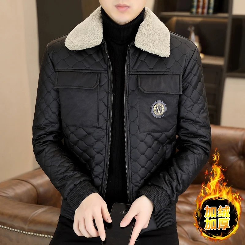 Autumn Winter Mens Woolen Jacket Fleece Warm Woolen Overcoat Streetwear Casual Slim Fit leather Jacket thicken Coat