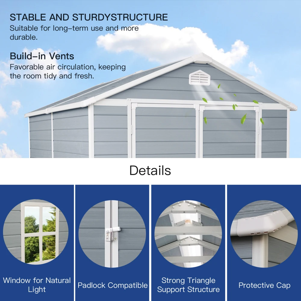 6x8ft Resin Outdoor Storage Shed Kit-Perfect to Store Patio Furniture,Grey