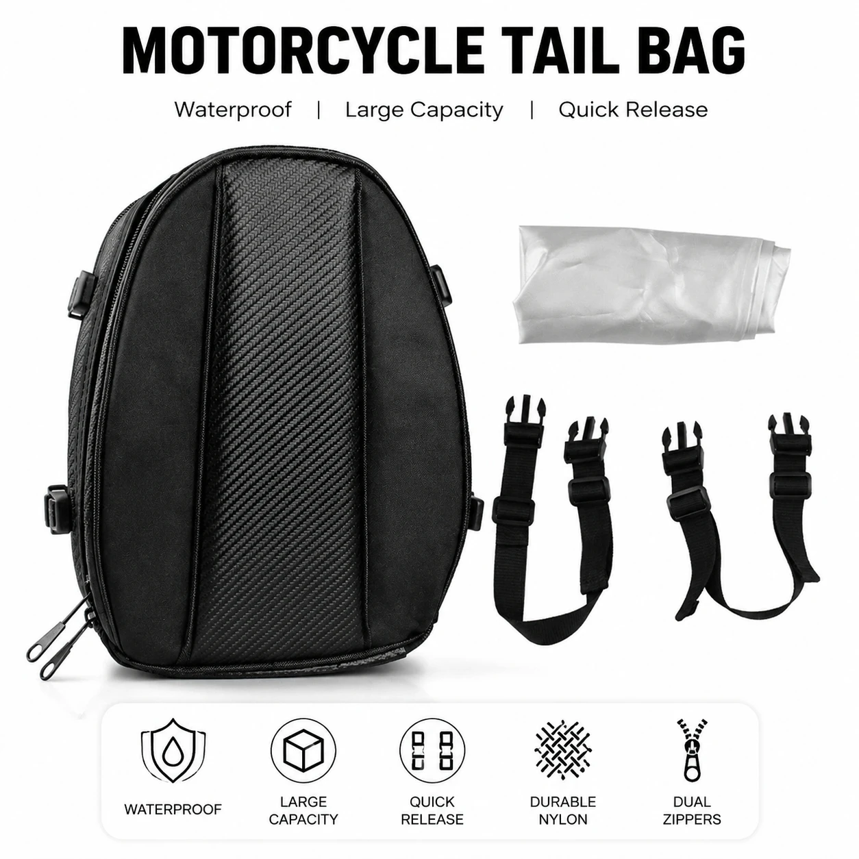 Universal Motorcycle Tail Bag Waterproof Oxford Fabric Motorbike Rear Seat Storage Pack Large Capacity Riding Luggage Bag