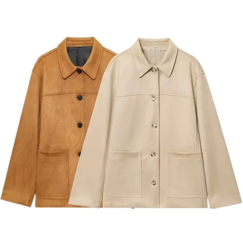 Autunno 2025 Nuovo pendolarismo da donna Versatile colletto ribaltabile in ecopelle Jaet Capispalla Sli Cappotto da donna ort 296906