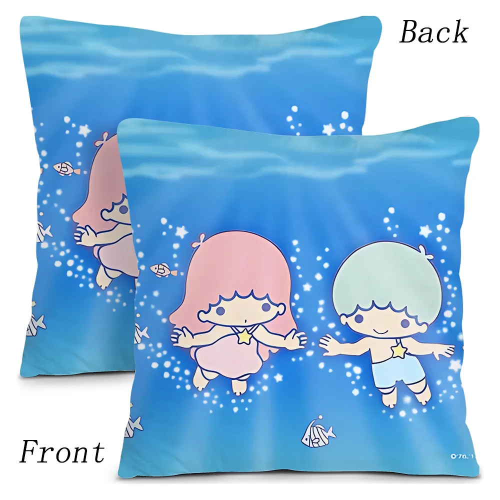 Kawaii Little Twin Stars Cartoon Pillow Covers Cartoon Sofa Decorative Home Double-sided Printing Short Plush Cute Cushion Cover