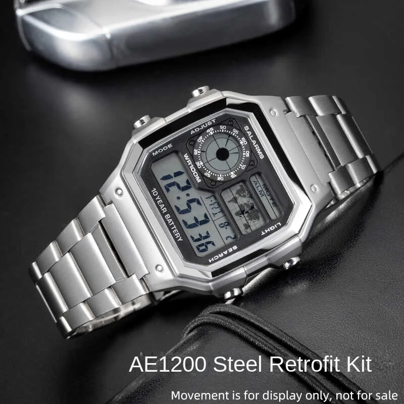 For Casio AE1200 case mod kit modification all metal case 3299 AE-1200 bezel glass waterproof ring kit 304 stainless steel part