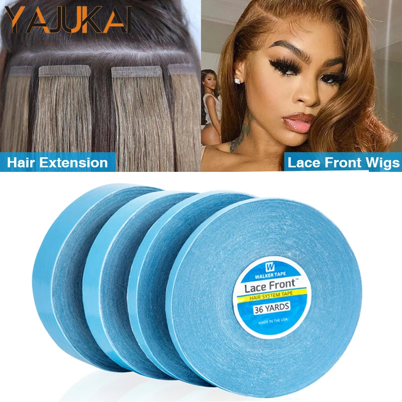 Yajukai 36Yards/Roll Blue Tape Double Side For Hair Extensions Waterproof Lace Wigs Adhesive Tape 0.8/1/1.9/2.54Cm Super Tape