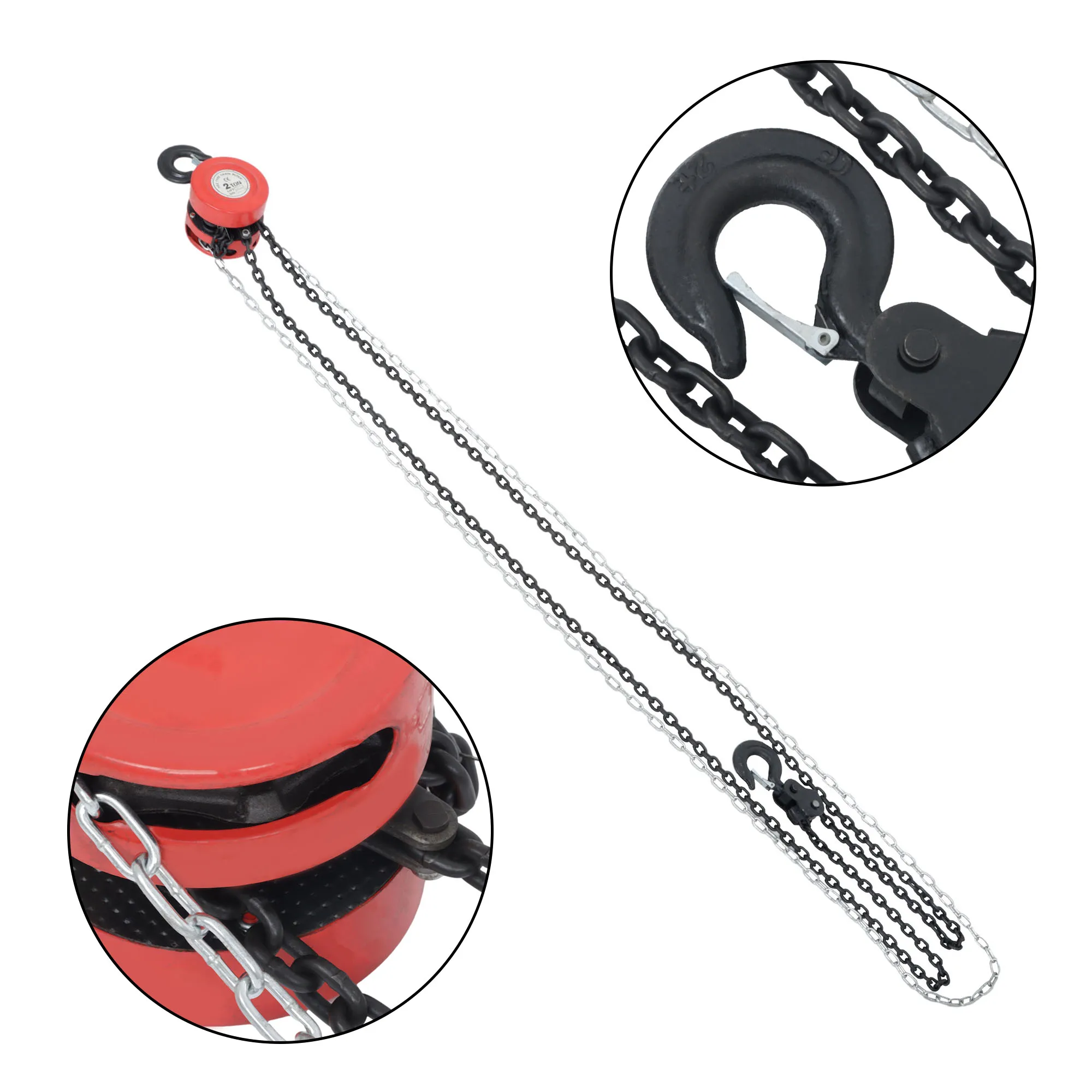 Chain Hoist Chain Block 4400lbs Capacity 8 Feet Lift Steel Construction Red