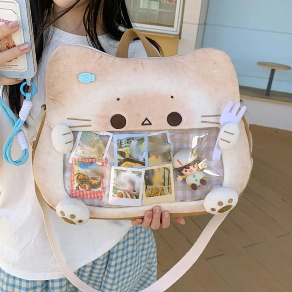 

Zipper Bag Kawaii Biscuit Cat Itabag Cotton Doll Bag Wallet Transparent Pocket Small Item Bag Idol Merchandise Storage