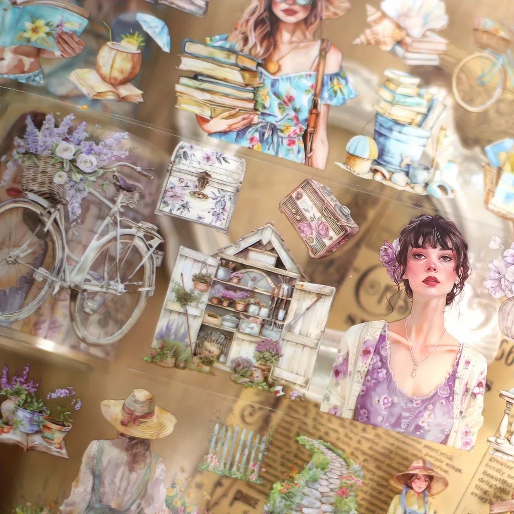 6rolls Junk Journal Girls Tape Sticker PET Karakter Tape Decoratieve Collage Journaling DIY Scrapbooking Versiering Stickers