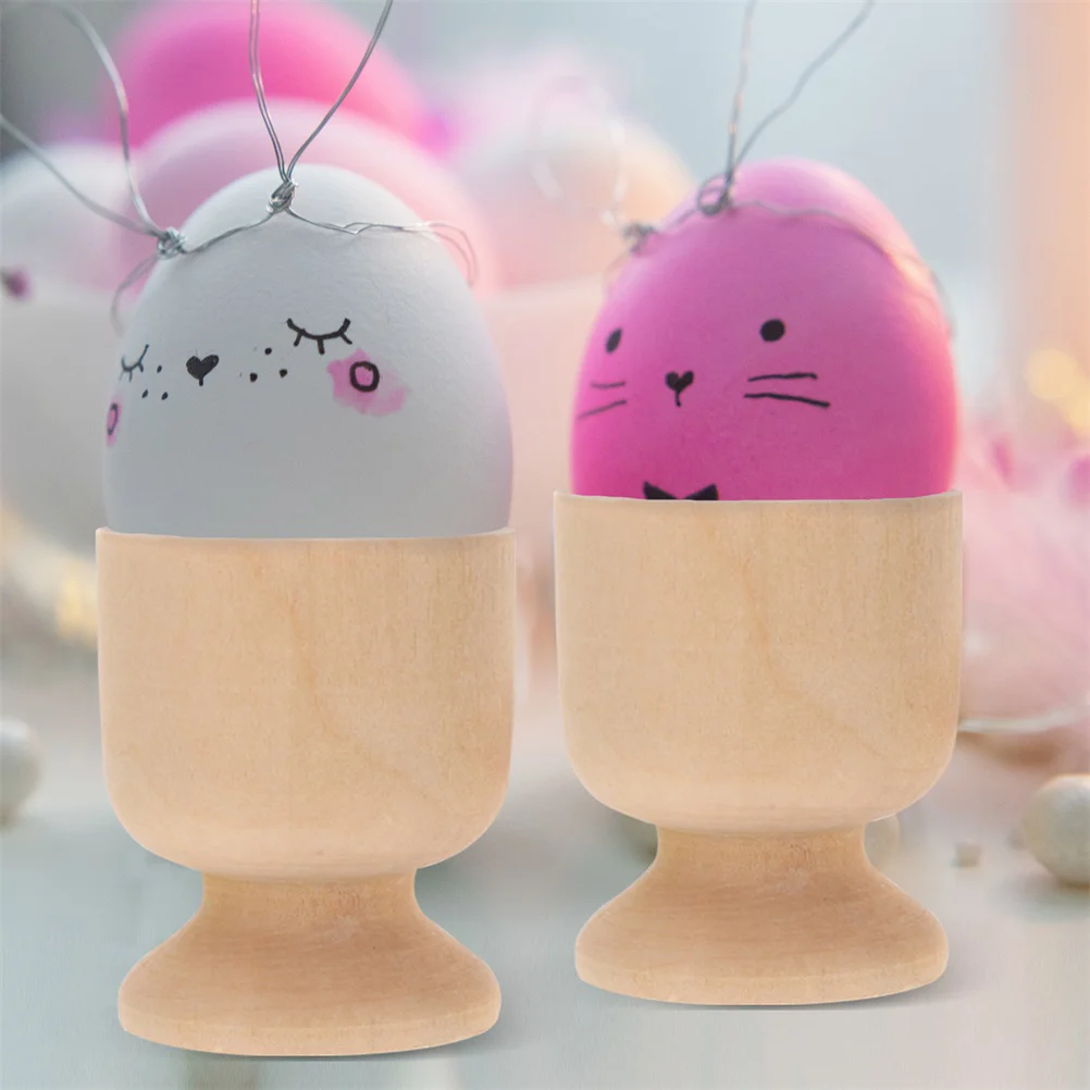 12pcs Wooden Egg Cups Children Diy Holder Graffiti Cup Stand Breakfast Kitchen Dinnerware Set Wood Egg Cup DIY Stand Egg Tray