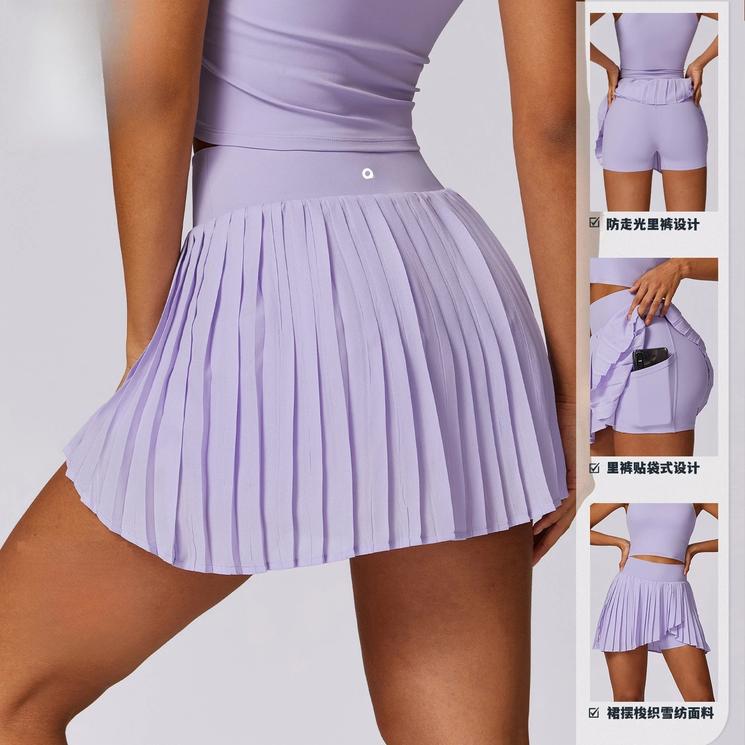 

2025 Womens Tennis Skirt with Shorts Plisse Gym Running Golf Yoga Sexy Sportswear Black