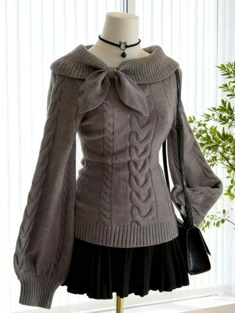 เสื้อไหมพรมเปิดไหล่เซ็กซี่สำหรับผู้หญิง ทรงเข้ารูป แขนยาว สไตล์เกาหลี เสื้อกันหนาวแฟชั่นอินเทรนด์ สวยสง่า ใหม่ล่าสุด