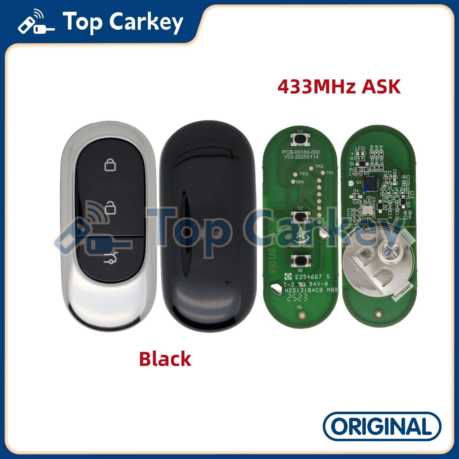 TopCarkey Original Fernbedienungsschlüssel 433MHz ASK für Leapmotor T03 S01 C01 C10 C11 B10 mit Schlüsselblatt