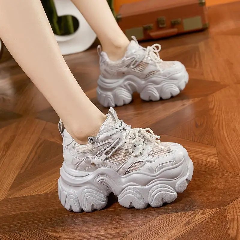 

Breathable Hollow out Real Leather Sandals Women's Thick Heel Casual Shoes Comfortable All Season Flats Fashionable Slip-On