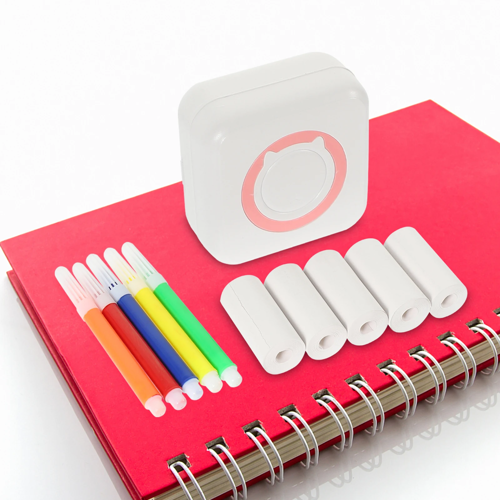 

1 set Mini Wireless Heat Sensitive Label Printer 1 Set Pink 5 Rolls Paper 5 Pens Student Office Use Mini Printers
