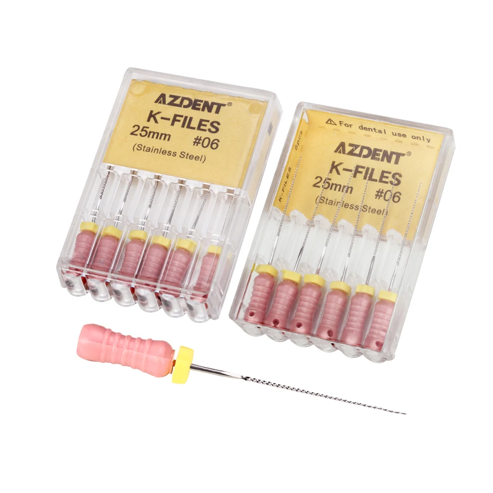 AZDENT-Limes Dentaires K-Files à Usage Manuel, en Acier Inoxydable, pour Canal Radiculaire Endodontique, Outils de Dentiste, 6 Pièces/Boîte,