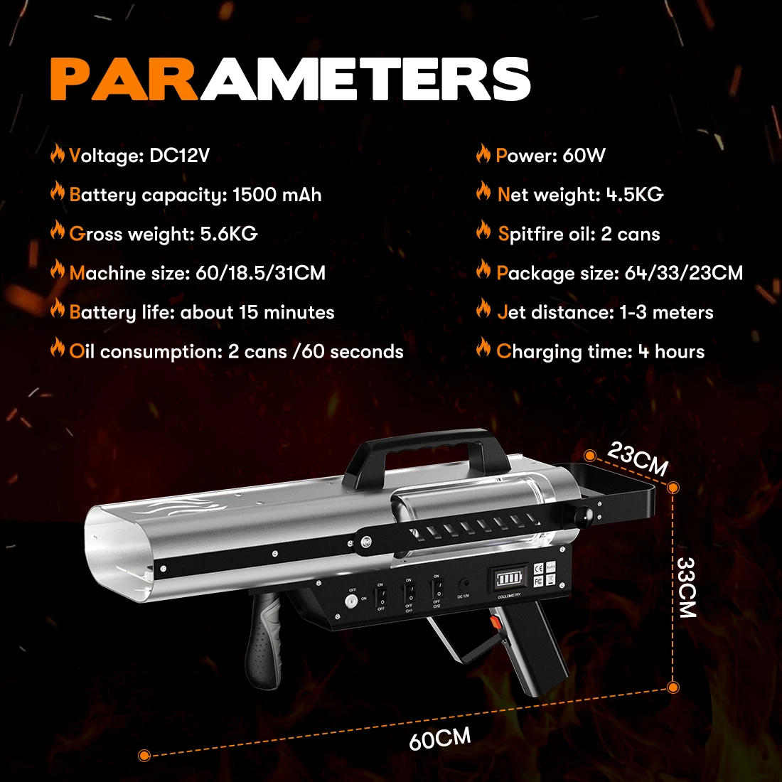 MOKA SFX Handheld Flame Machine Stage Fire Gun Flame Thrower Spray 3 Meters for Performance DJ Rock Show