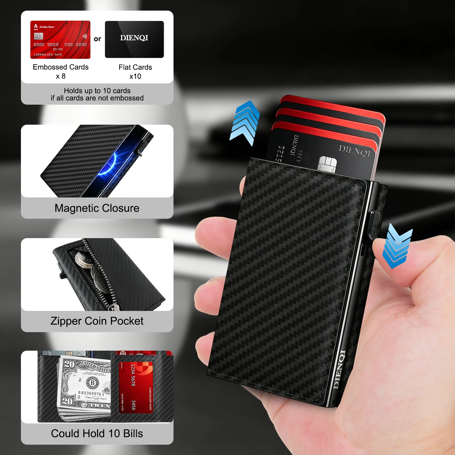 Magnetic Rfid Business Credit Card Holder Men Wallet Carbon Fiber Slim Thin Coin Purse Money Bag Visit Cardholder Case Storage