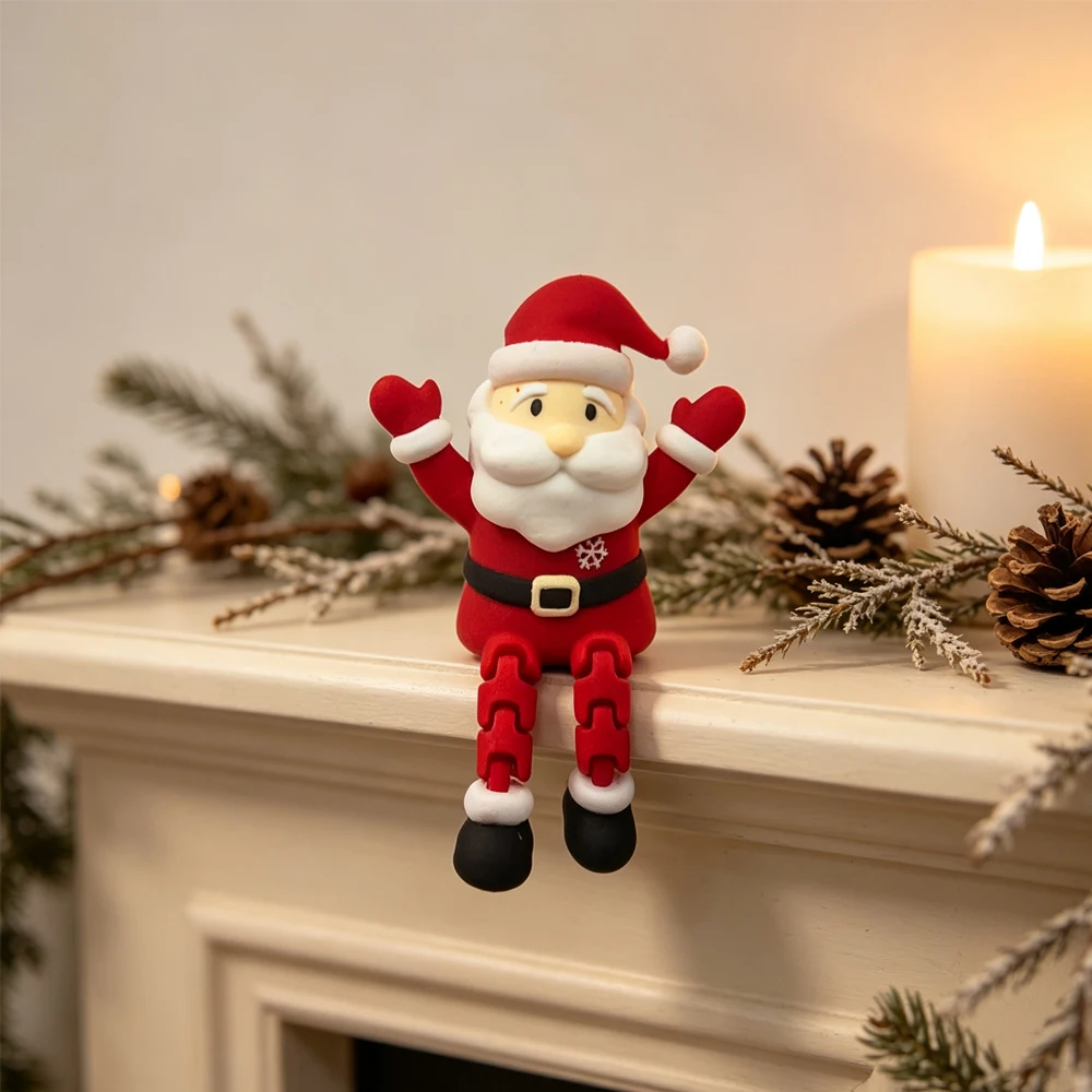 Santa Claus Figurine,Sitting Dangling Leg Design,Christmas Desktop Edge Ornament,Festive Tabletop Decor,Holiday Gift for Xmas Pa