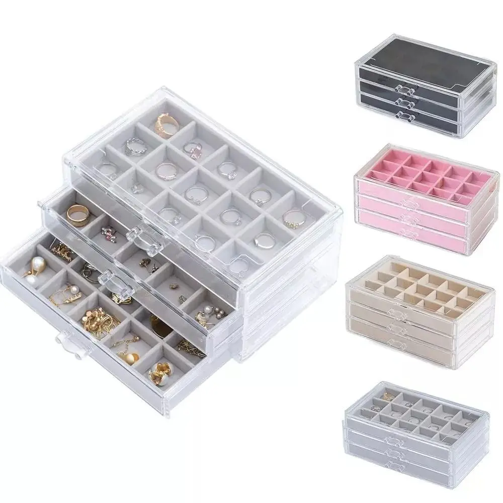 New Adjustable Jewelry Storage Case Acrylic Stackable Earring Organizer Velvet Tray Bracelet Ring Display Rack