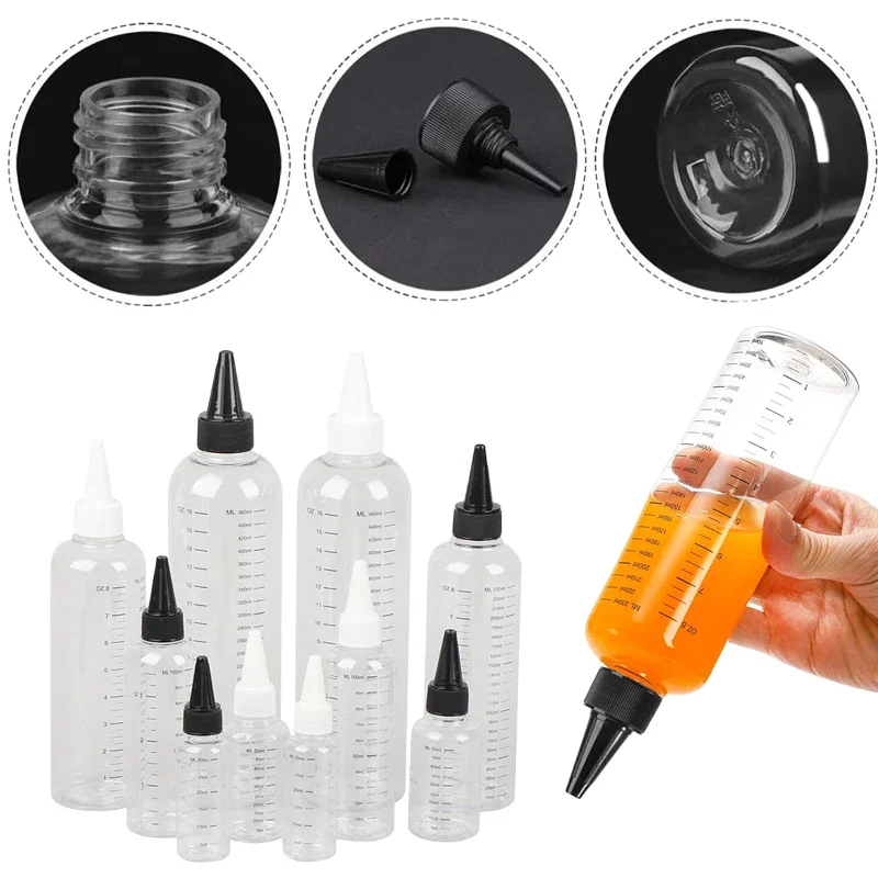 

5Pcs Refillable 30/60/100/120/250/500ml PET Plastic Ink Bottles W/ Screw-On Lids Squeezable Liquid Oil Dropper Container Bottles