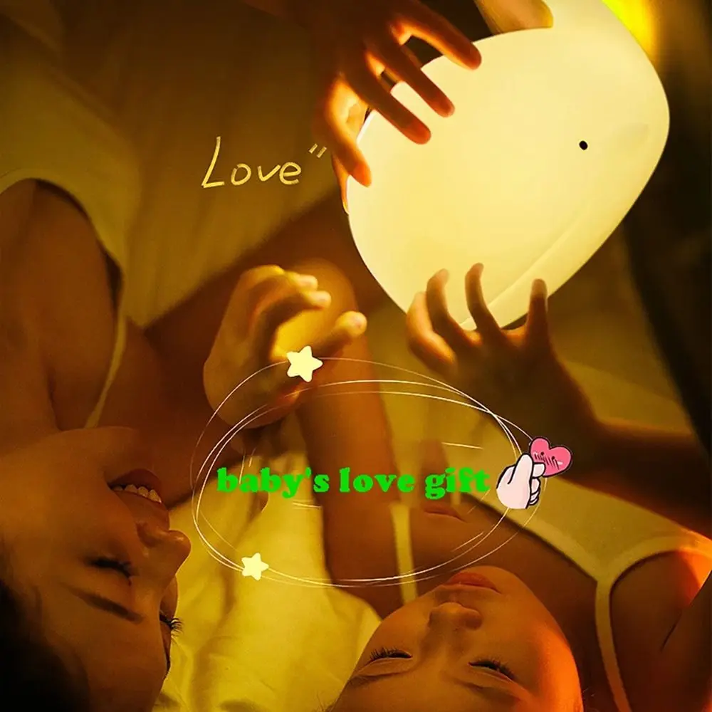 Rechargeable Cartoon Whale Night Light Tap Control Soft Light Sleep Atmosphere Light Eye Protection Soft Silicone