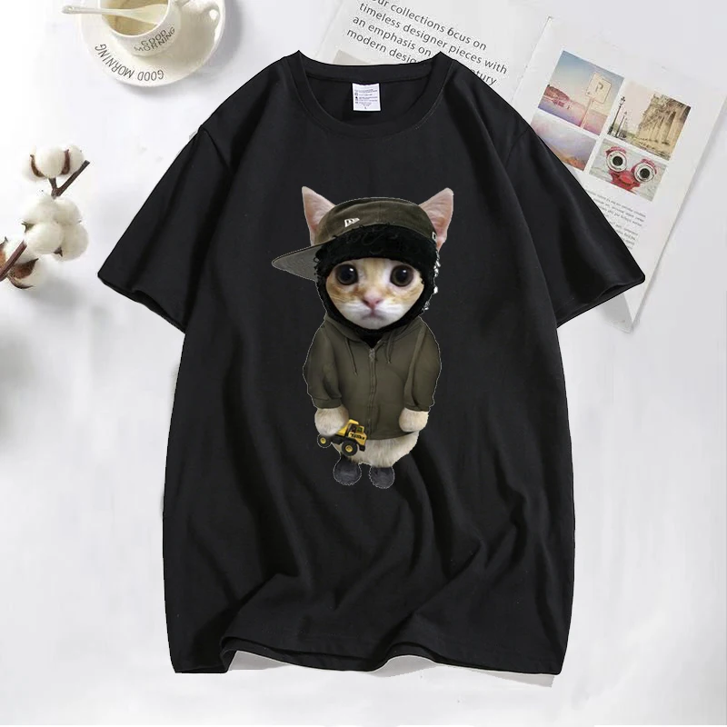 Women T Shirt Yeat Kitty with Tonka Print Tops Tee Black T-shirt Female Summer T-shirt 90s Girls Graphic Tee Female Tops Tee