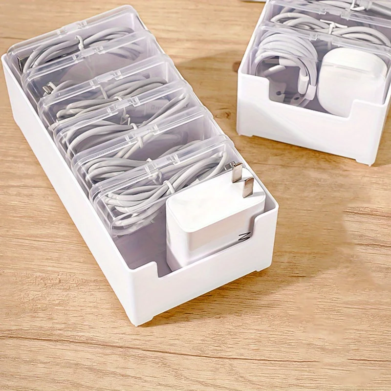 8Pcs Plastic Cable Organizer Box Set with 7 Clear Storage Trunks - Non-Waterproof, Multipurpose Desktop Cord Management