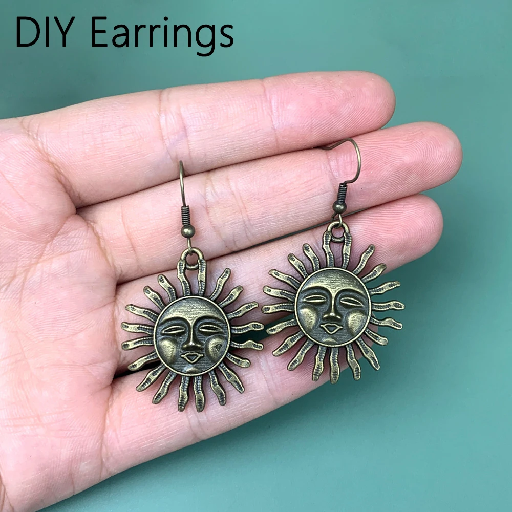 10 قطع العتيقة الأزرق الرجعية 30 مللي متر المعلقات الشمس المعدنية لصنع سلاسل المفاتيح أقراط القلائد مجوهرات اكسسوارات #6