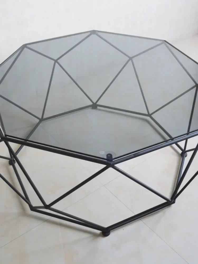 Modern Tempered Glass Coffee Table Iron Small Apartment Round Table Creative Personality Art Fashion Living Room