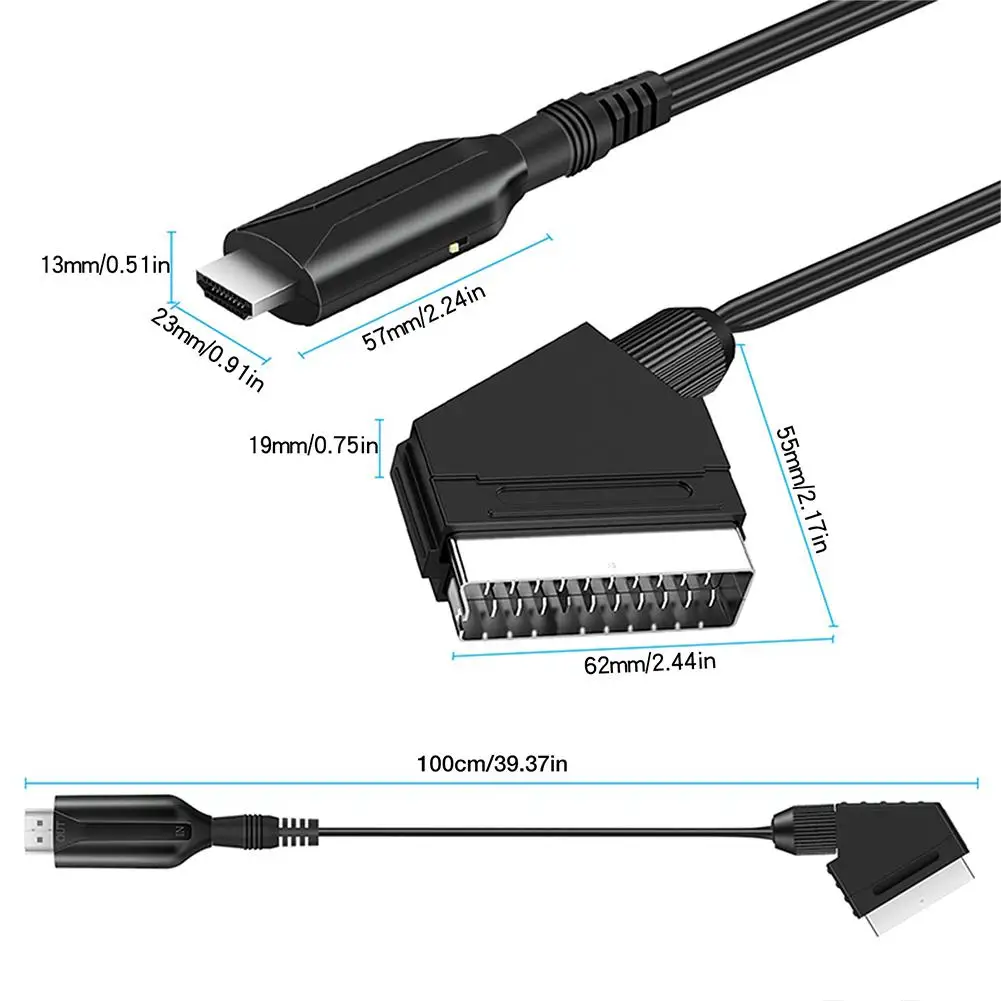 D771 scart para hdmi-adaptador de áudio e vídeo conversor compatível para hdtv stb vhs dvd 1 metro cabo de conversão