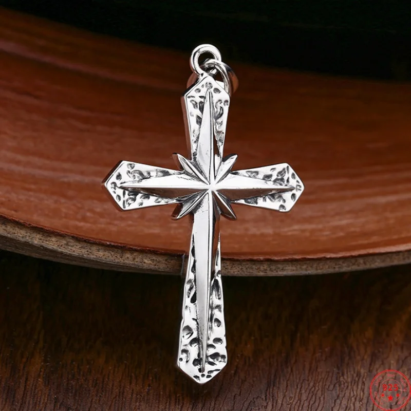 

Genuine S925 Sterling Silver Pendants for Women Men New Fashion Vintage Starry Cross Amulet Punk Jewelry Wholesale