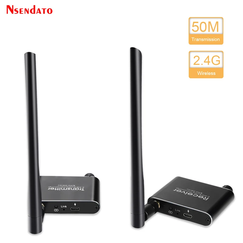 50m 2.4GHz Long Range Wifi Transmitter Receiver Wireless Audio Adapter with Volume Control for Subwoofer Speaker R/L 3.5mm Jack