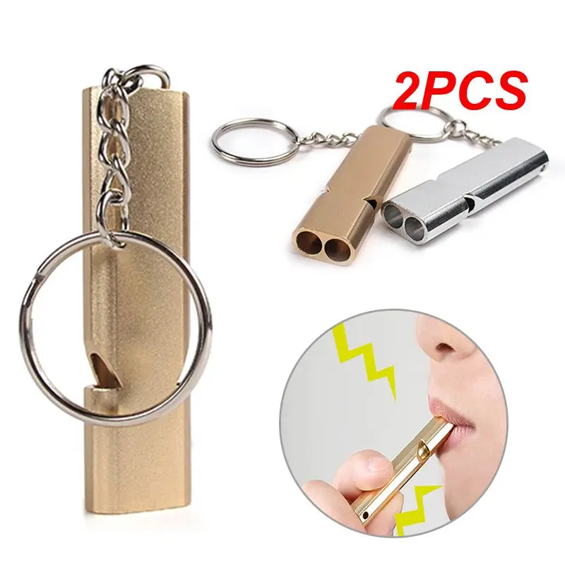 

2PCS Aluminum Whistle Outdoors High Decibel Portable Keychain Whistle Hiking Camping Survival Emergency Multifunction Team Sport