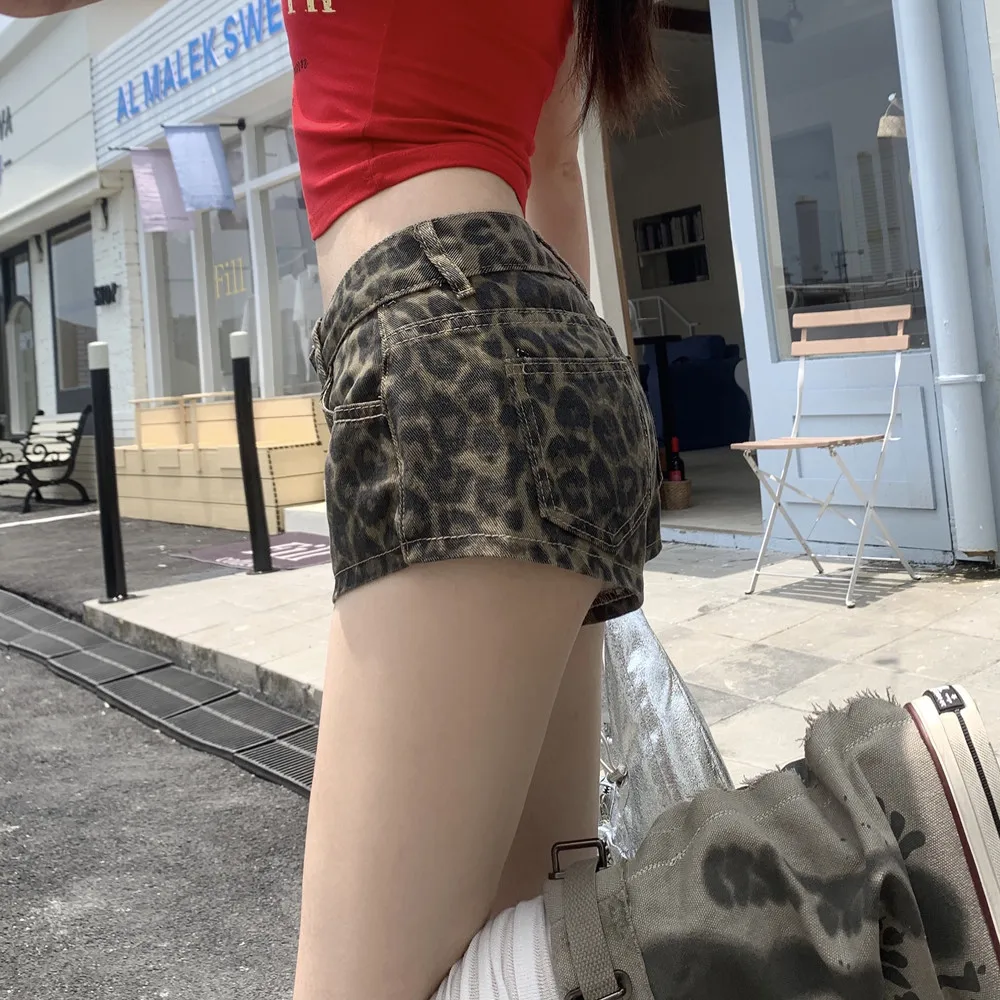 レディース Y2K ハイウエスト ジッパー ショートパンツ ファッション レオパード柄 ポケット付き ショートパンツ 2025 夏 ハイストリート シック